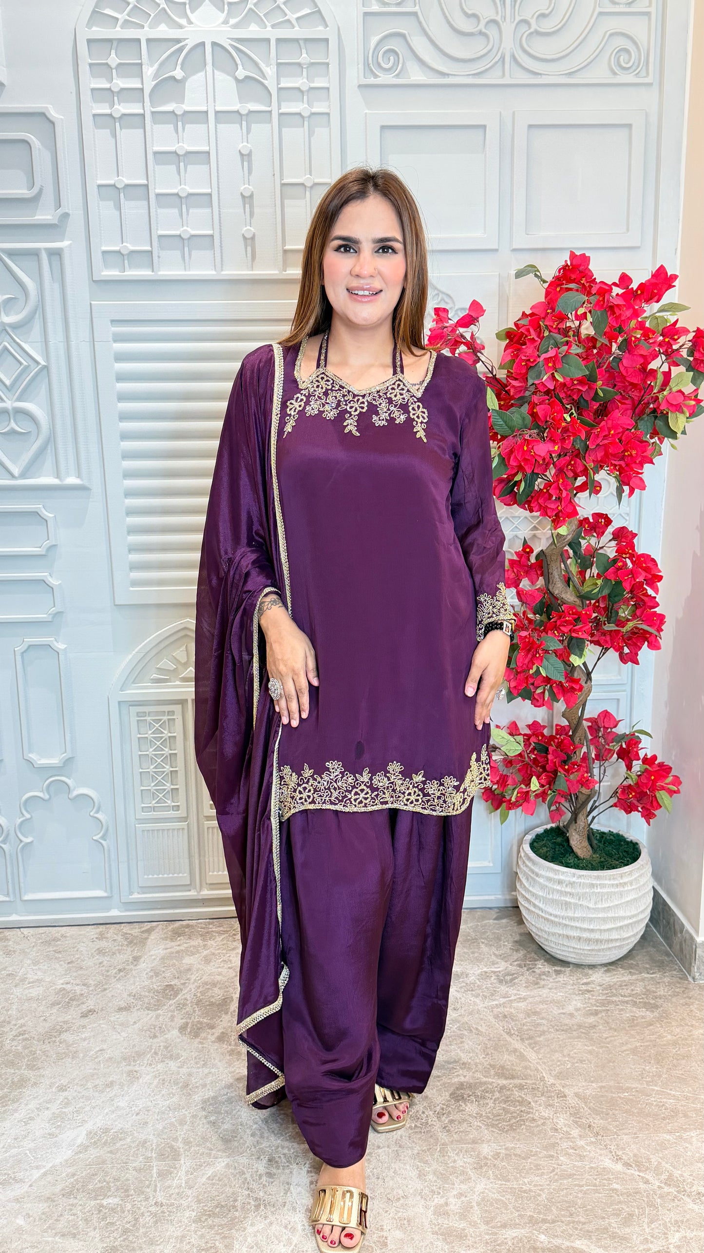 beautiful deep plum purple silk salwar suit set PC3575