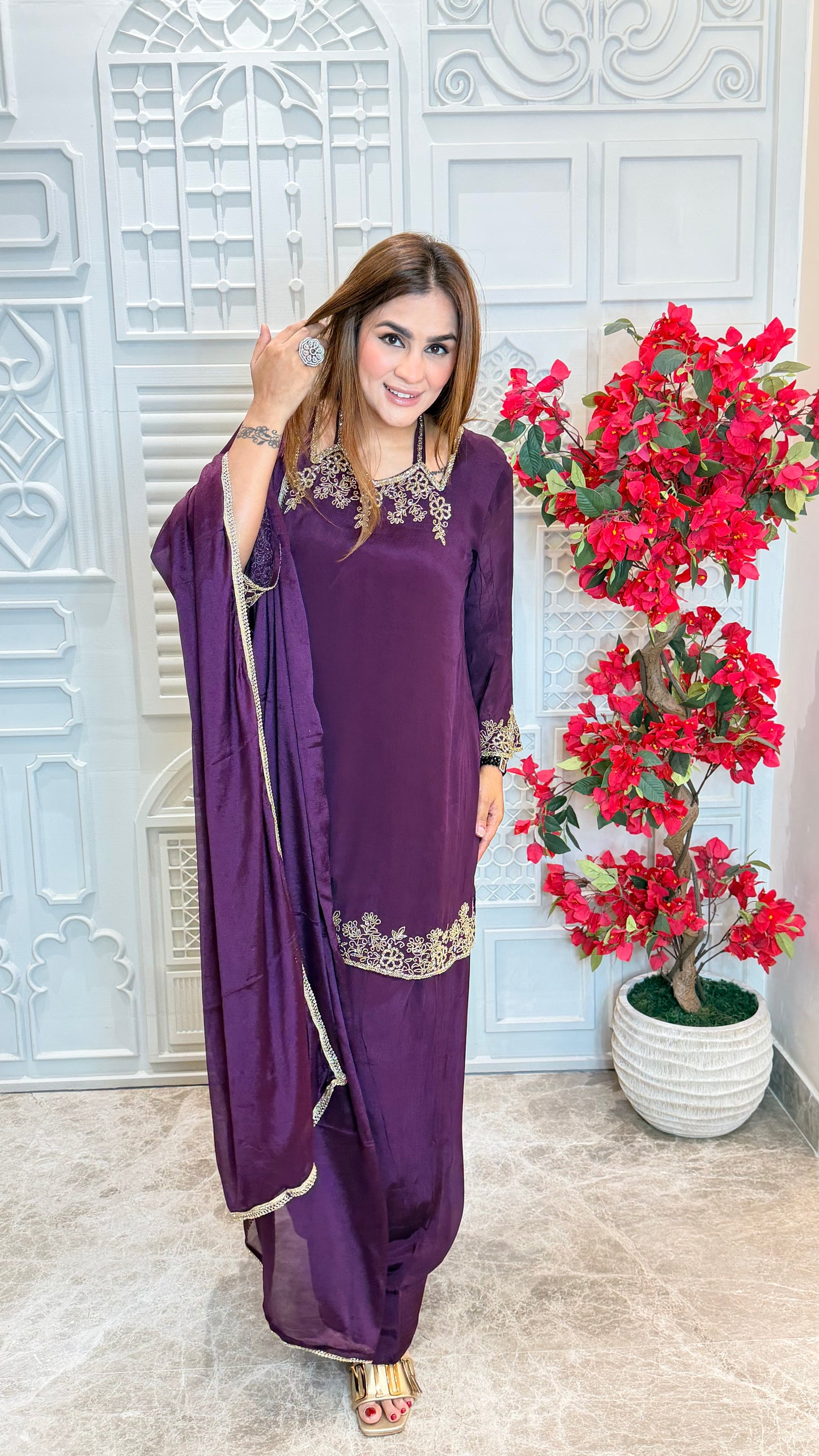 beautiful deep plum purple silk salwar suit set PC3575