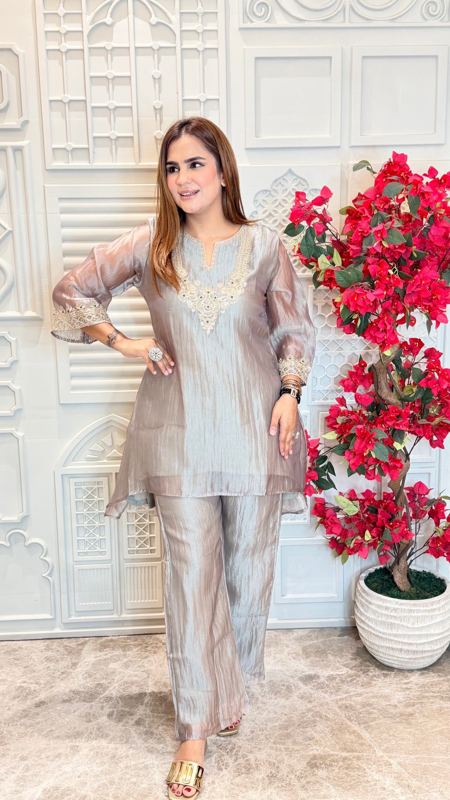 beautiful shimmering crush tissue co-ord set PC3576