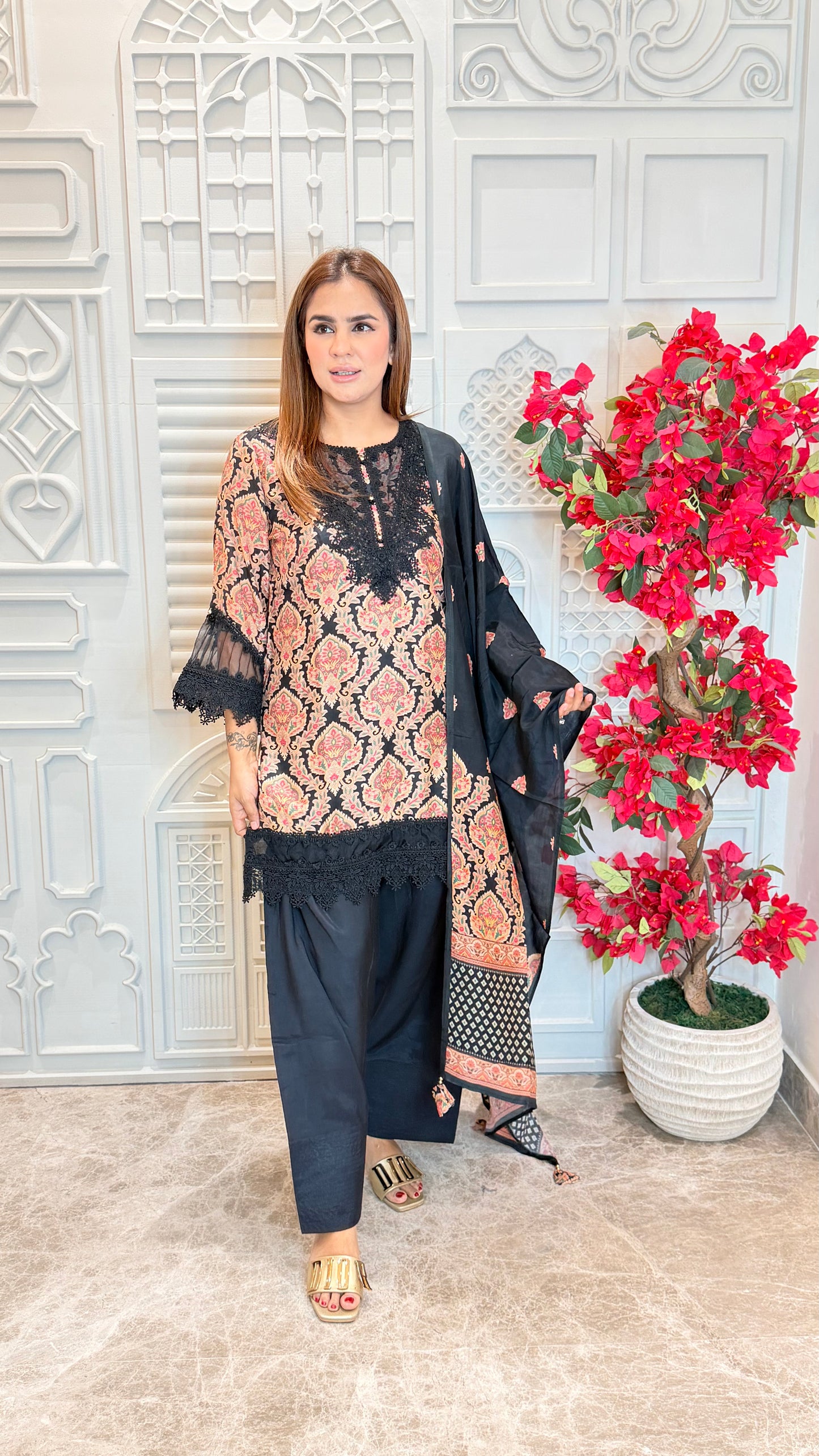 Beautiful jacquard short kurta paired PC3581