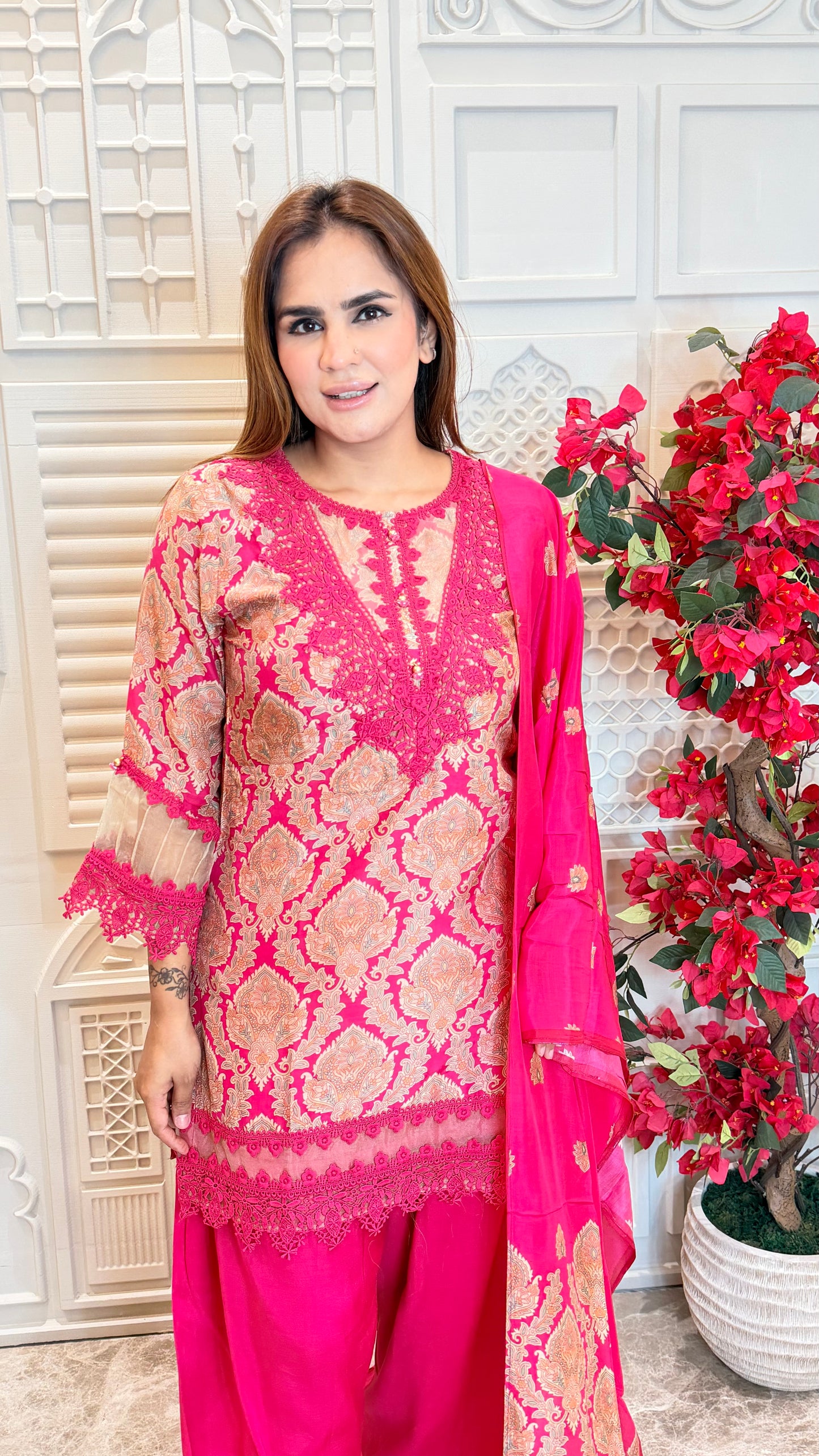 Beautiful jacquard short kurta paired PC3581