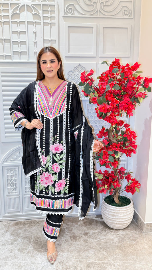 Elegant black Pakistani-style 3-piece suit pc3597