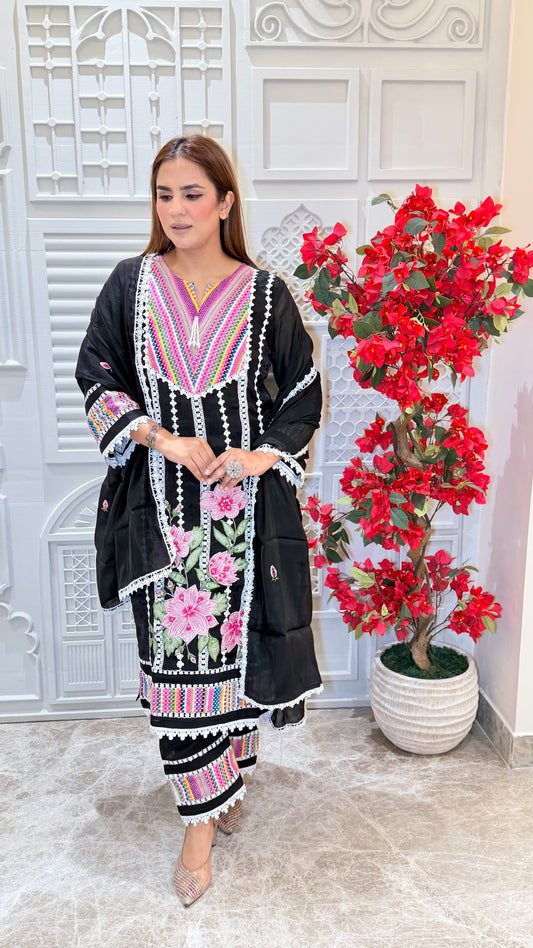 Elegant black Pakistani-style 3-piece suit pc3597