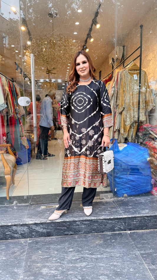 Elegant black and brown silk ethnic suit set pc3598