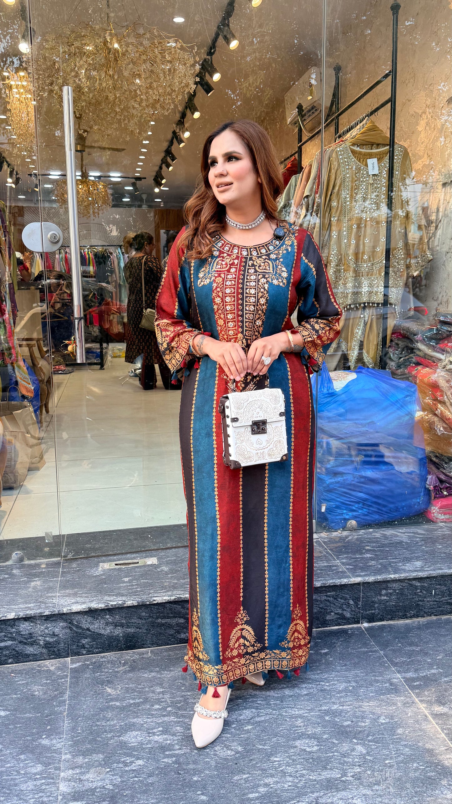 Elegant Multicolored striped long kurta pc3600