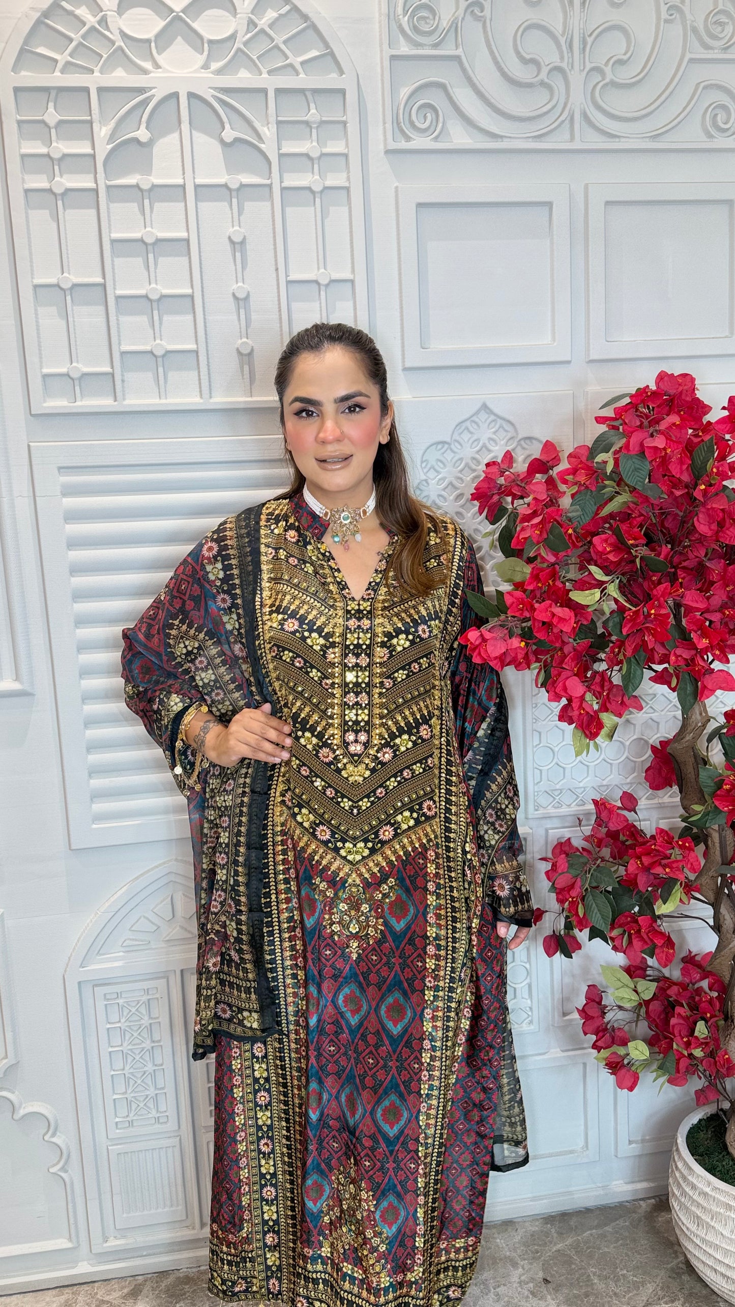 Beautiful patterned printed long kurta set pc3608