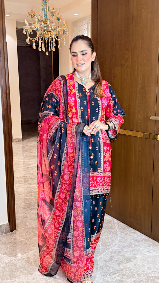 Beautiful black and pink printed pure crepe suit pc3609