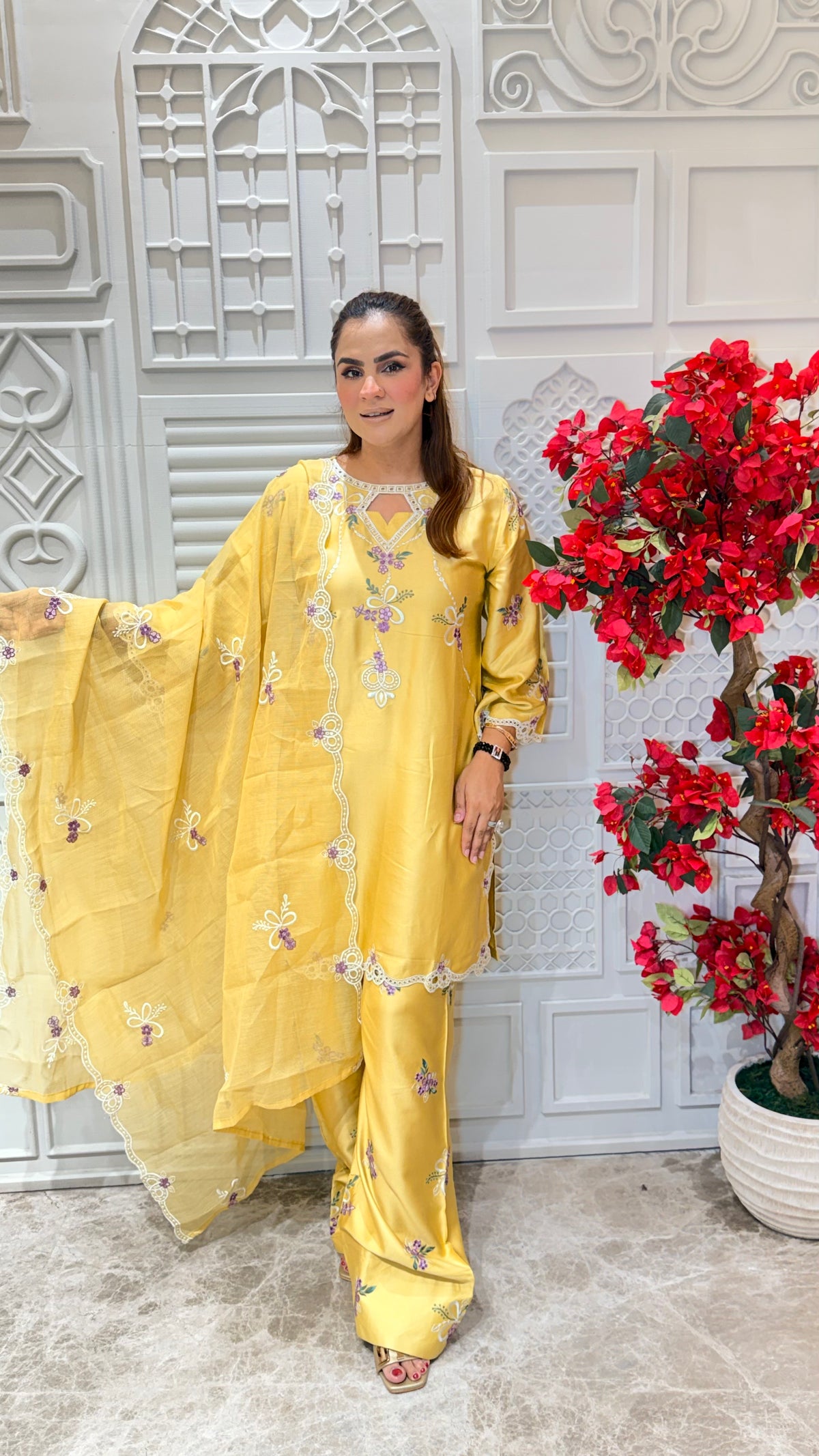 Beautiful yellow three-piece ethnic suit Pc3614