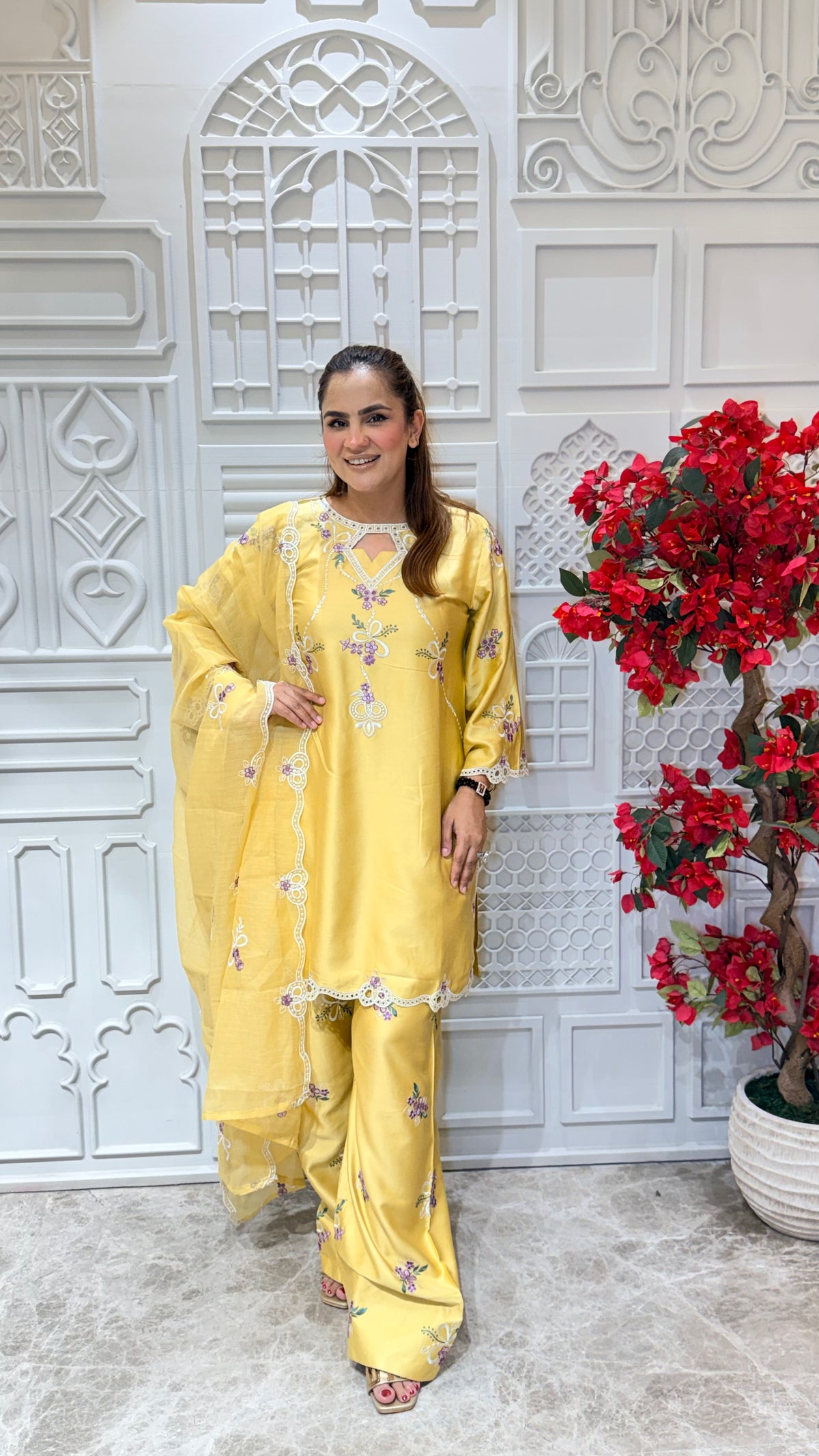 Beautiful yellow three-piece ethnic suit Pc3614