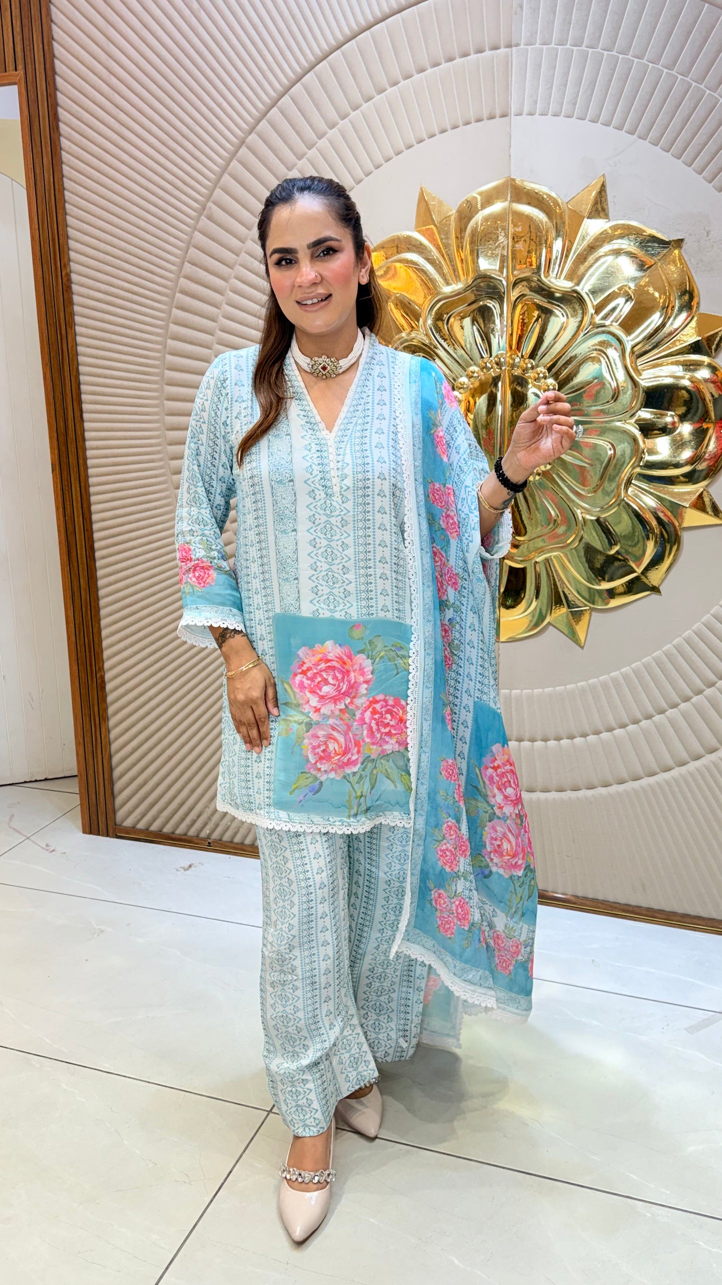 Beautiful light blue three-piece ethnic suit Pc3616