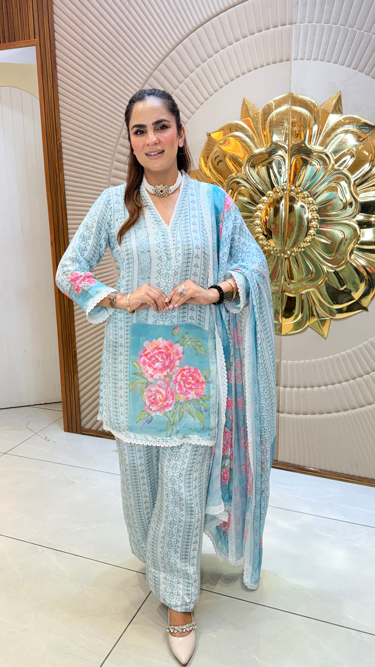 Beautiful light blue three-piece ethnic suit Pc3616