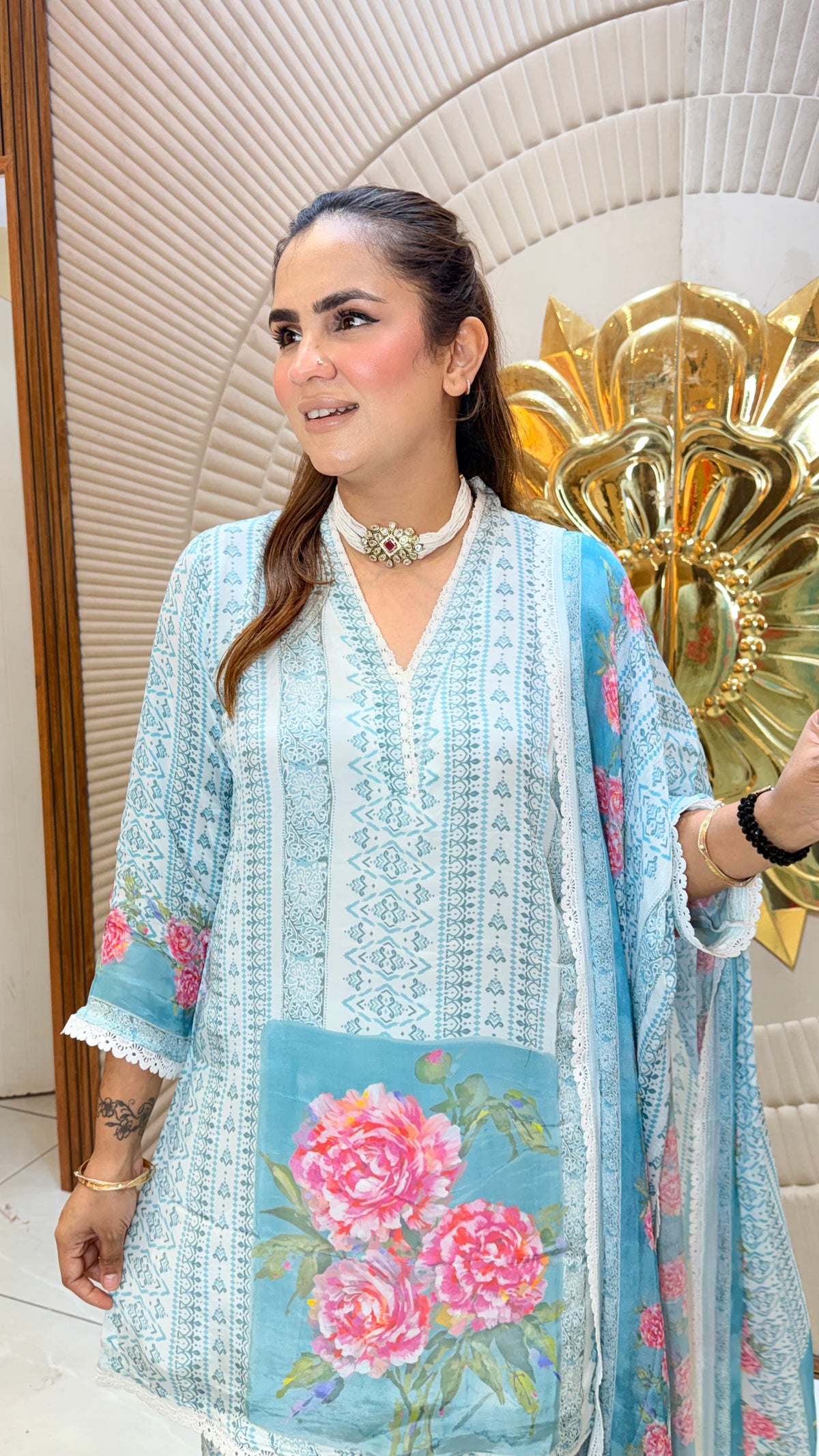 Beautiful light blue three-piece ethnic suit Pc3616