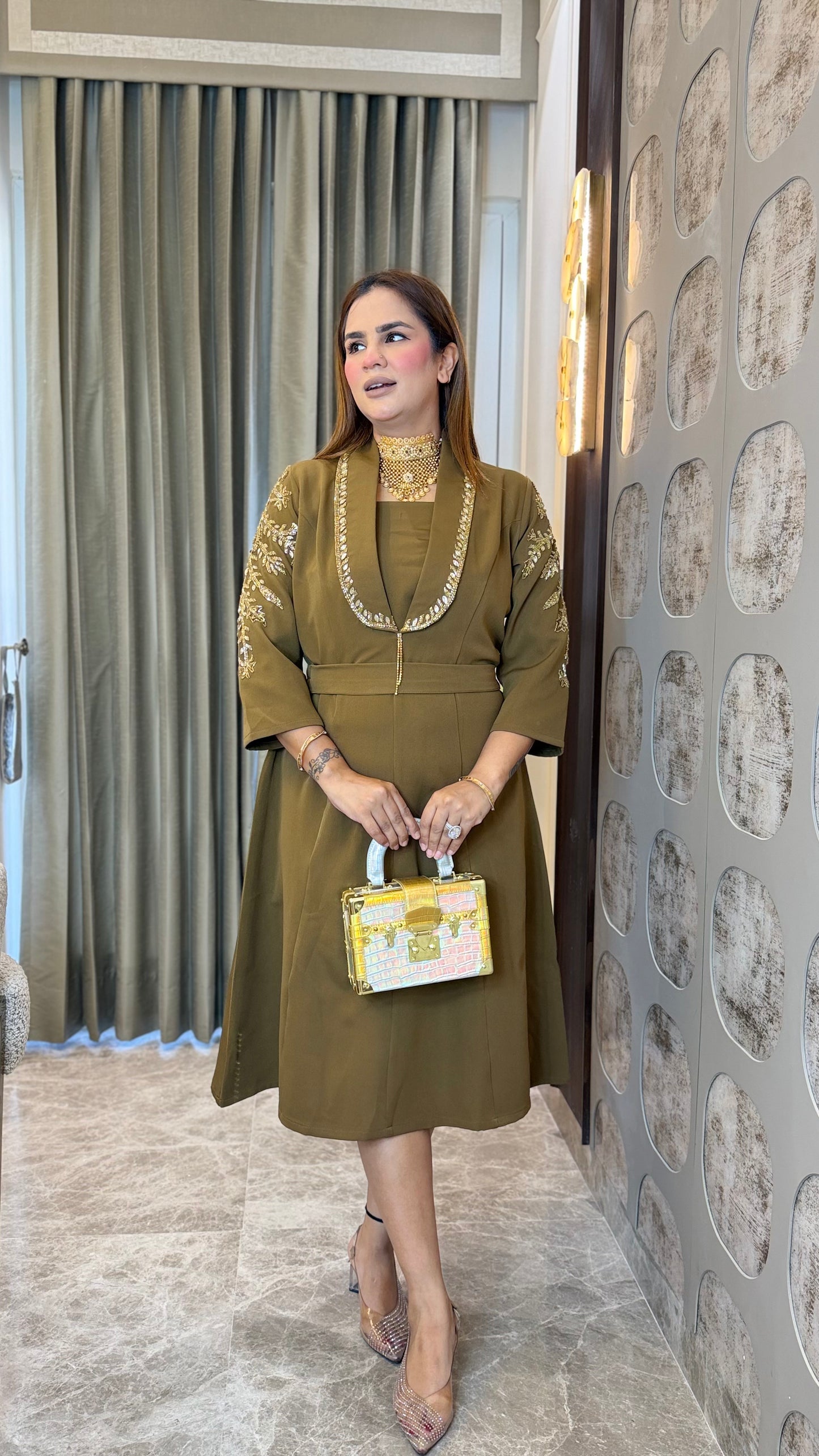 Beautiful midi dress with gold embroidery pc3641