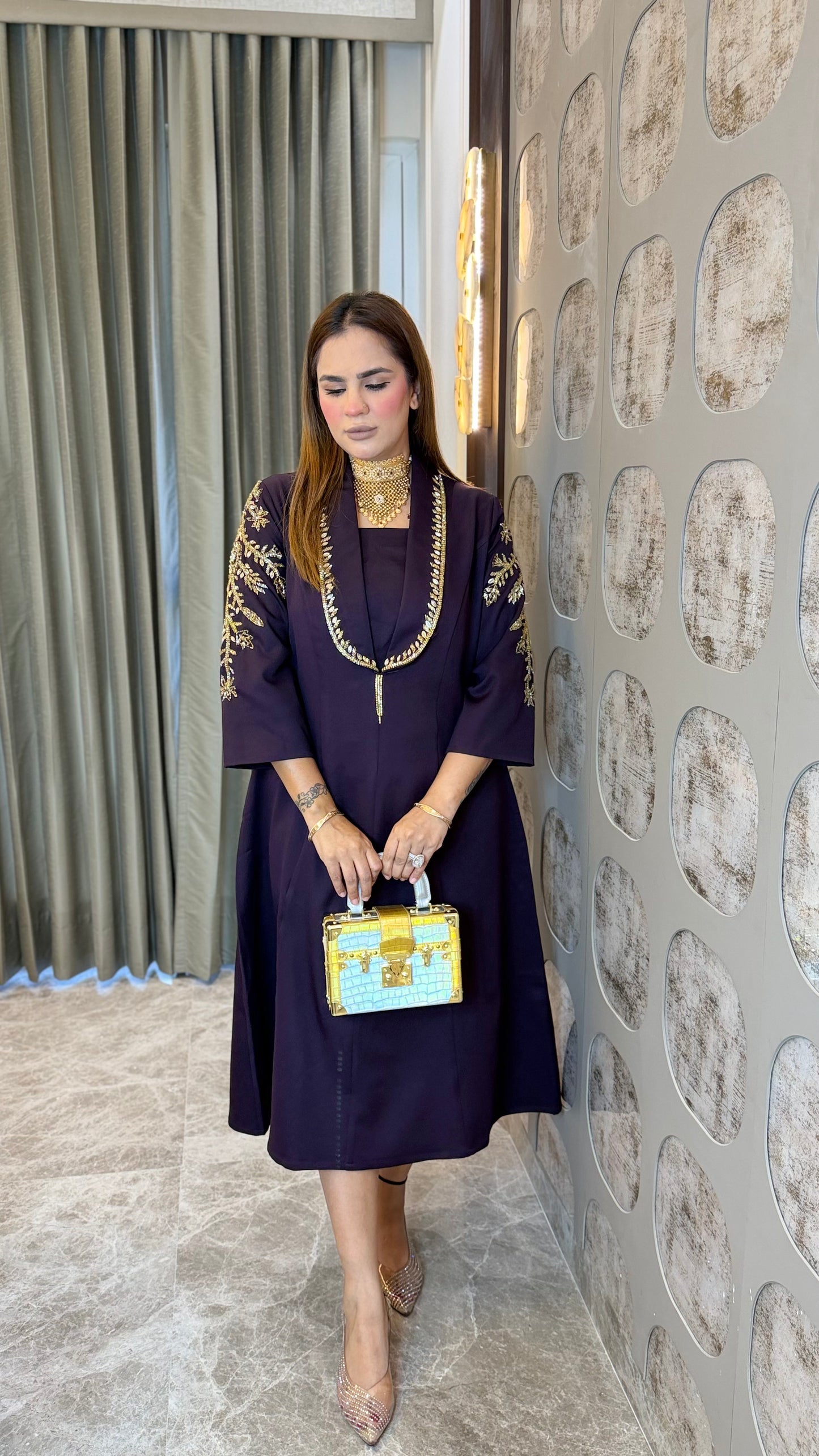 Beautiful midi dress with gold embroidery pc3641