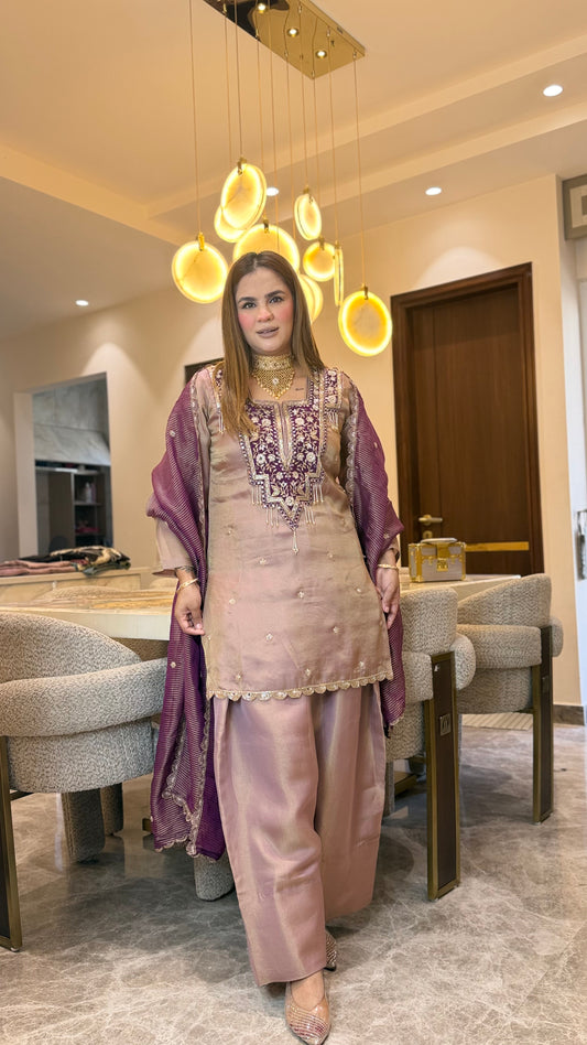 Elegant mauve-brown silk blend straight kurta PC3643