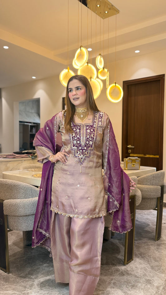 Elegant mauve-brown silk blend straight kurta PC3643