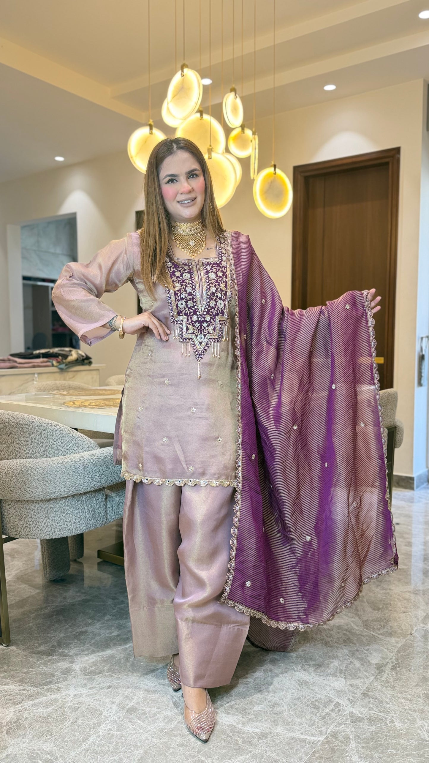 Elegant mauve-brown silk blend straight kurta PC3643