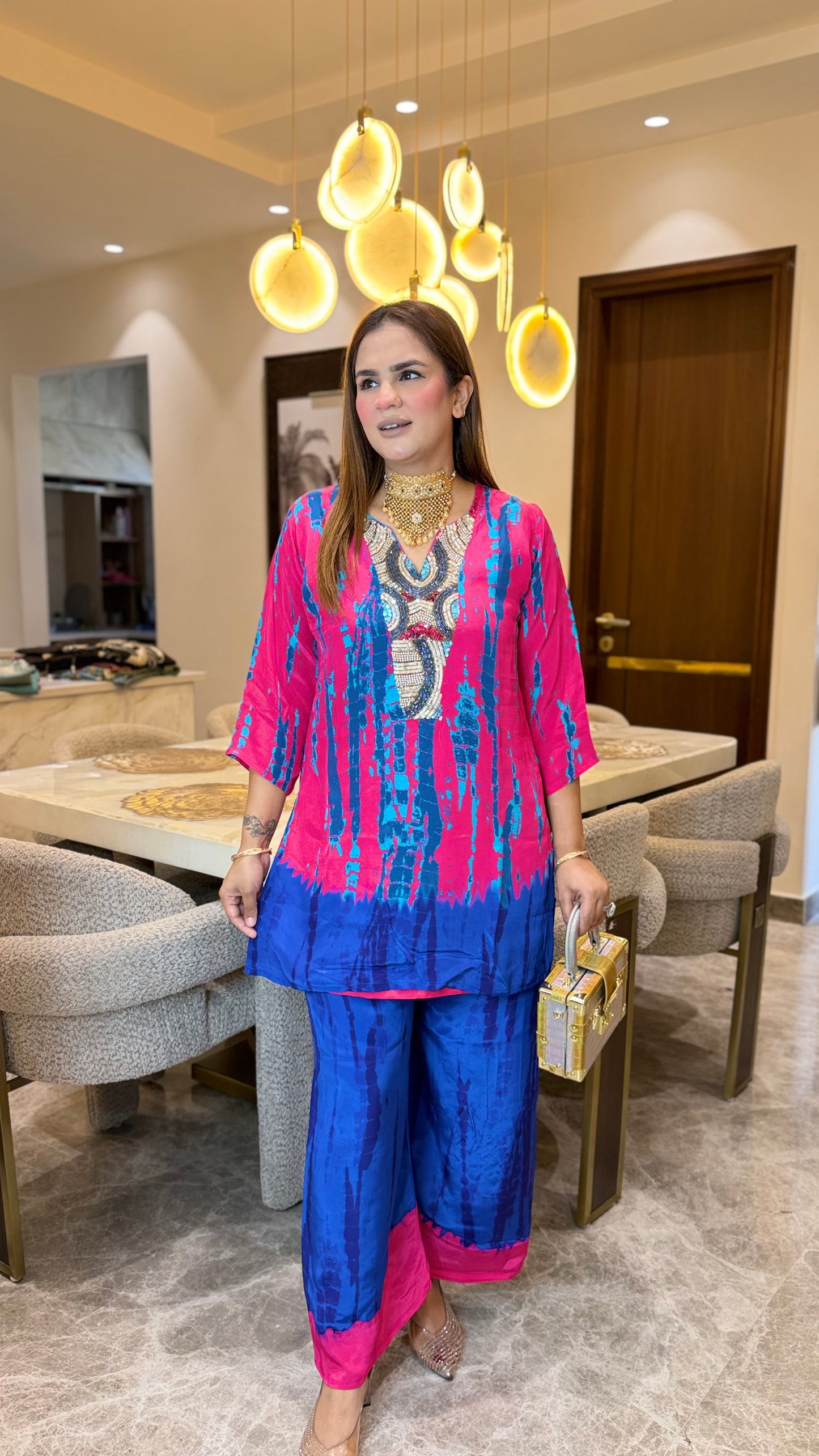 Elegant tie-dye kurta and pants set PC3644