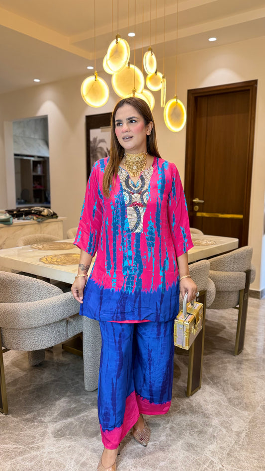Elegant tie-dye kurta and pants set PC3644