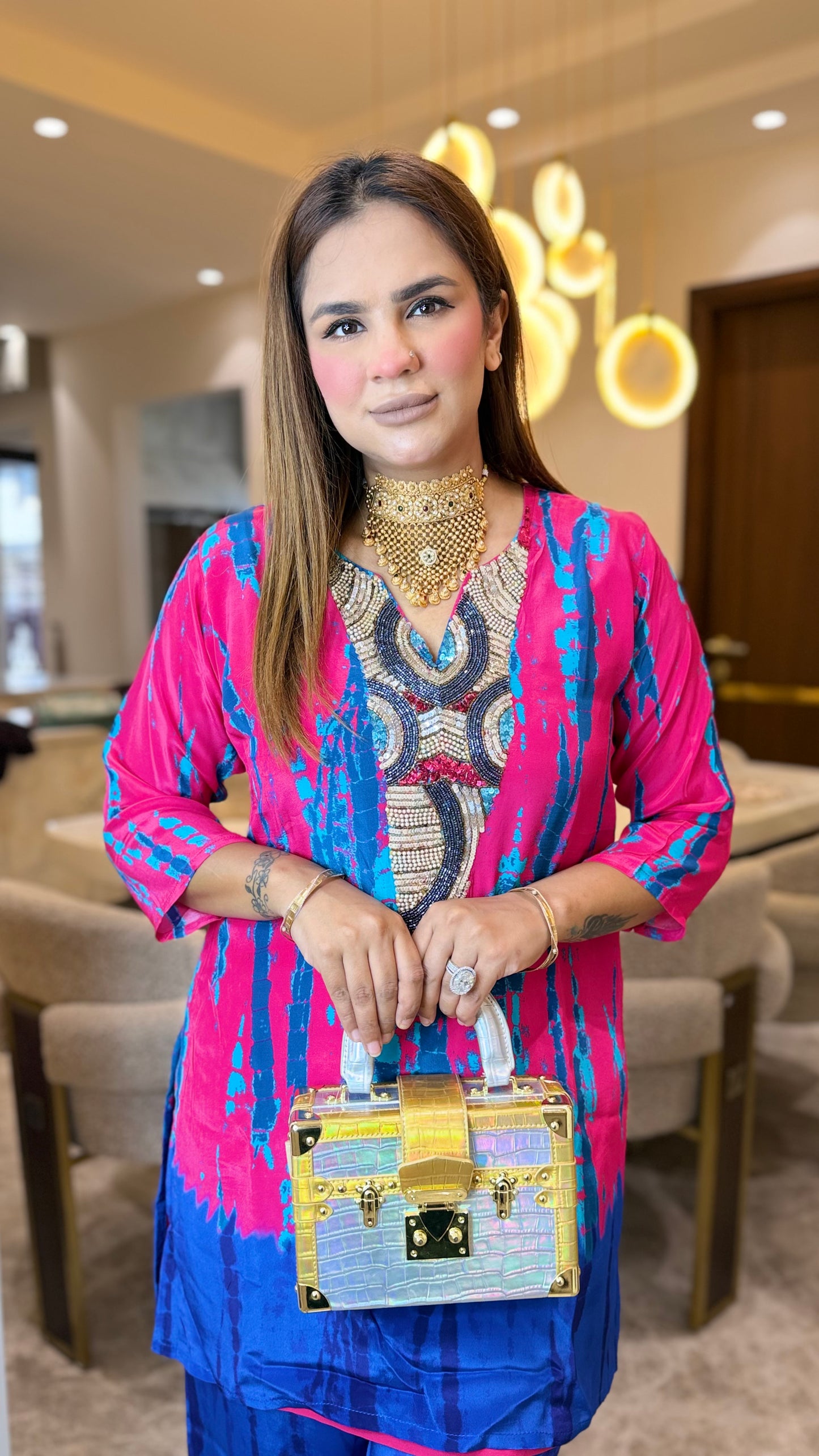 Elegant tie-dye kurta and pants set PC3644