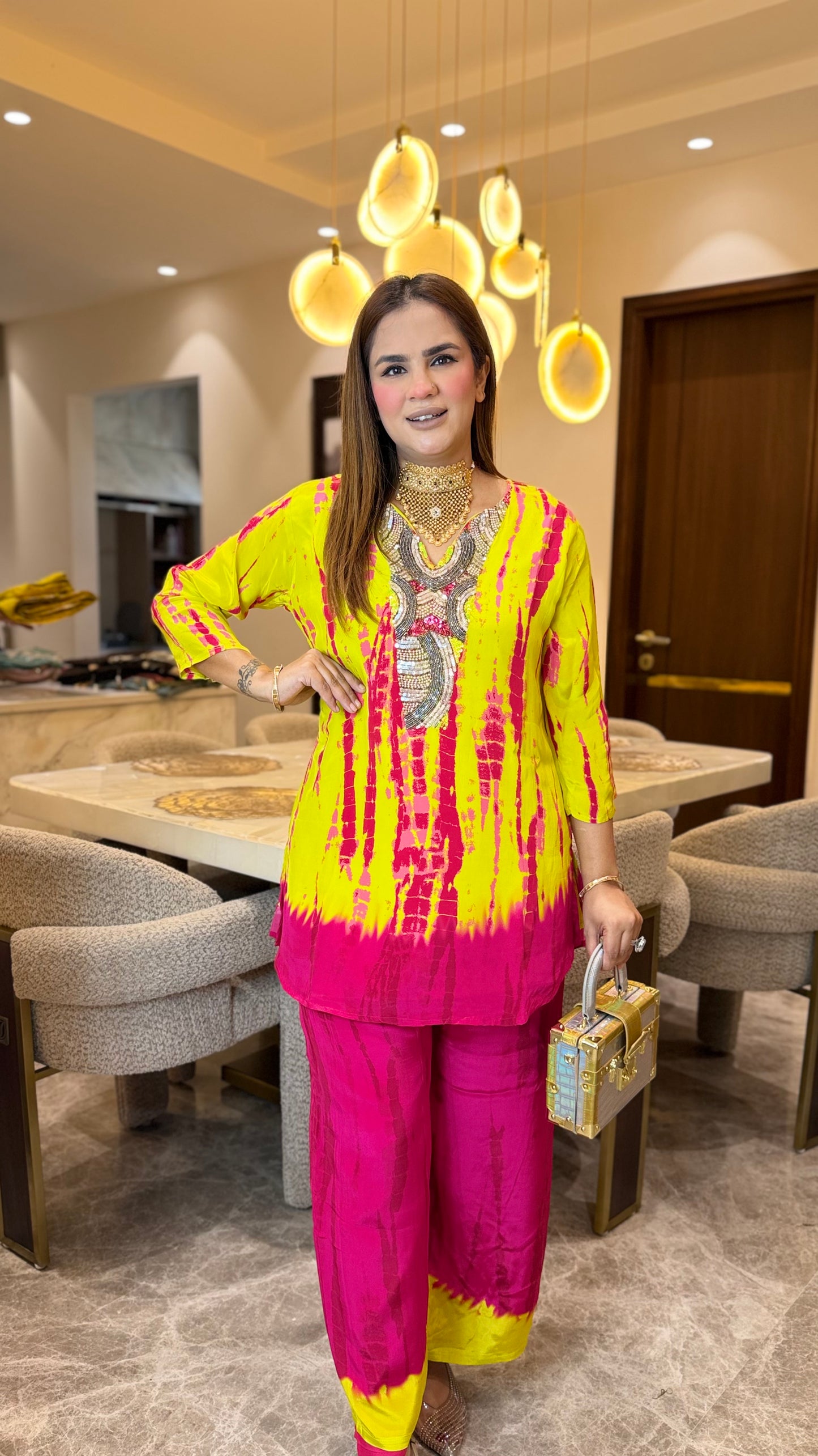 Elegant tie-dye kurta and pants set PC3644
