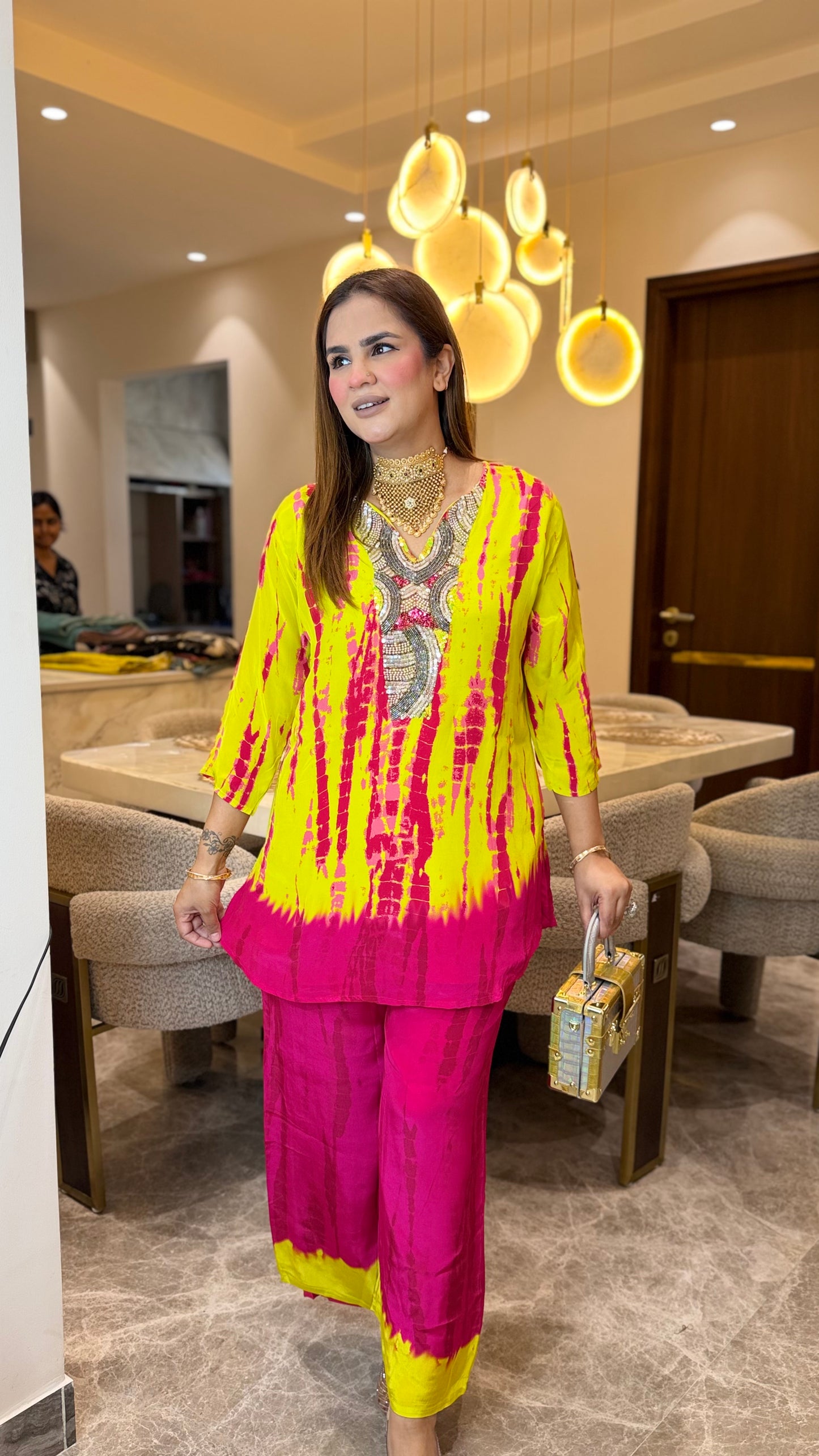 Elegant tie-dye kurta and pants set PC3644