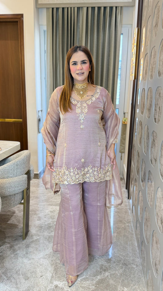 Elegant pink shimmering tissue-silk kurta PC3646