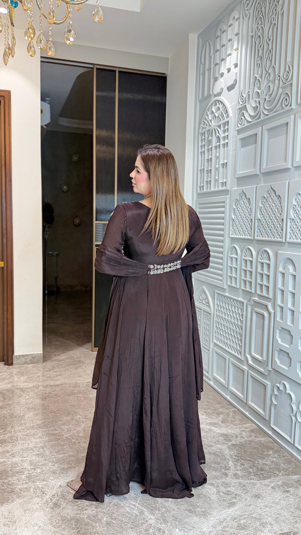 Elegant brown embroidered partywear gown PC3649