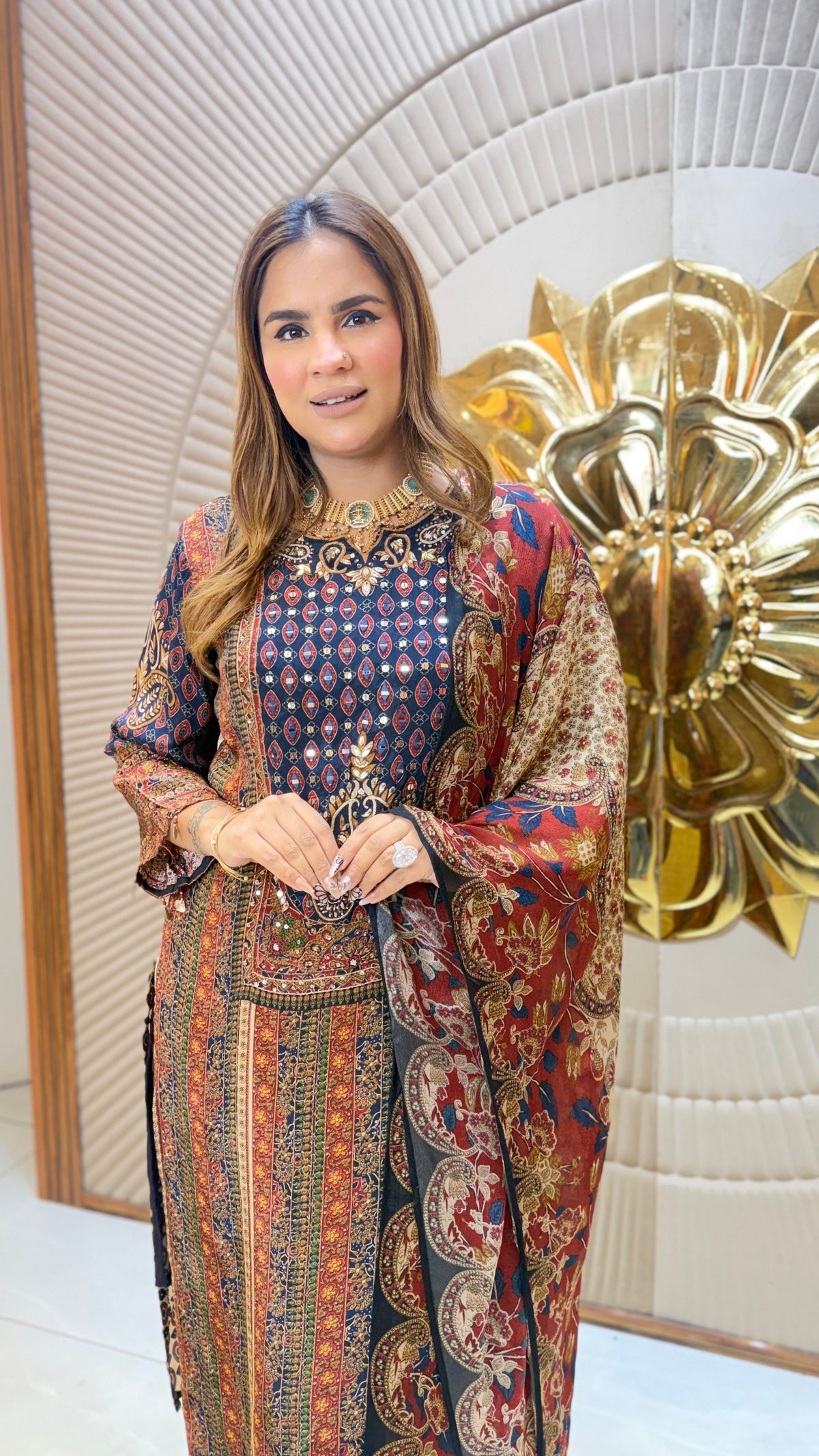 Beautiful multicolored digitally printed digital print suit set pc3677
