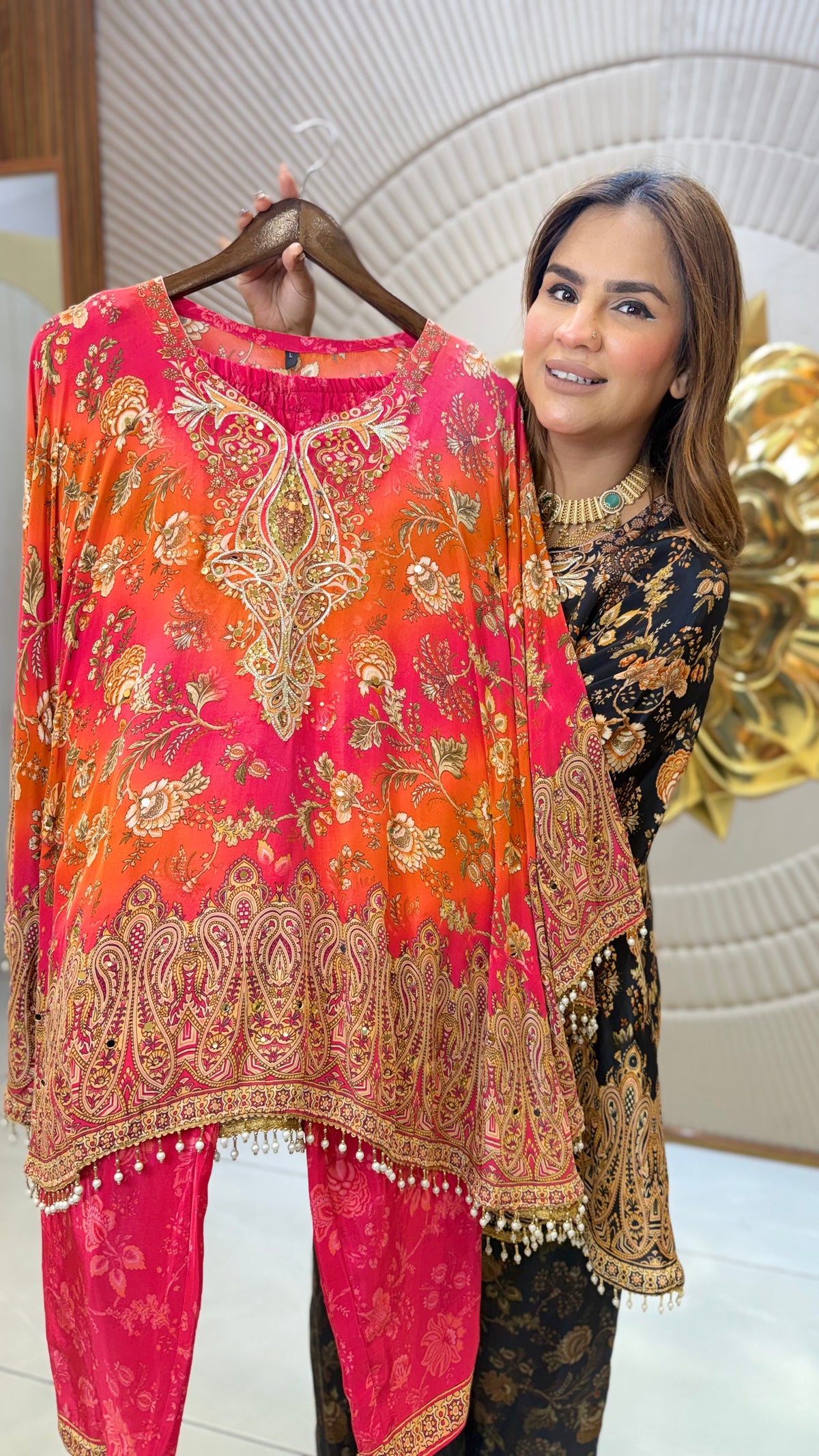 Beautiful ethnic printed kaftan top paired with matching printed trousers pc3679