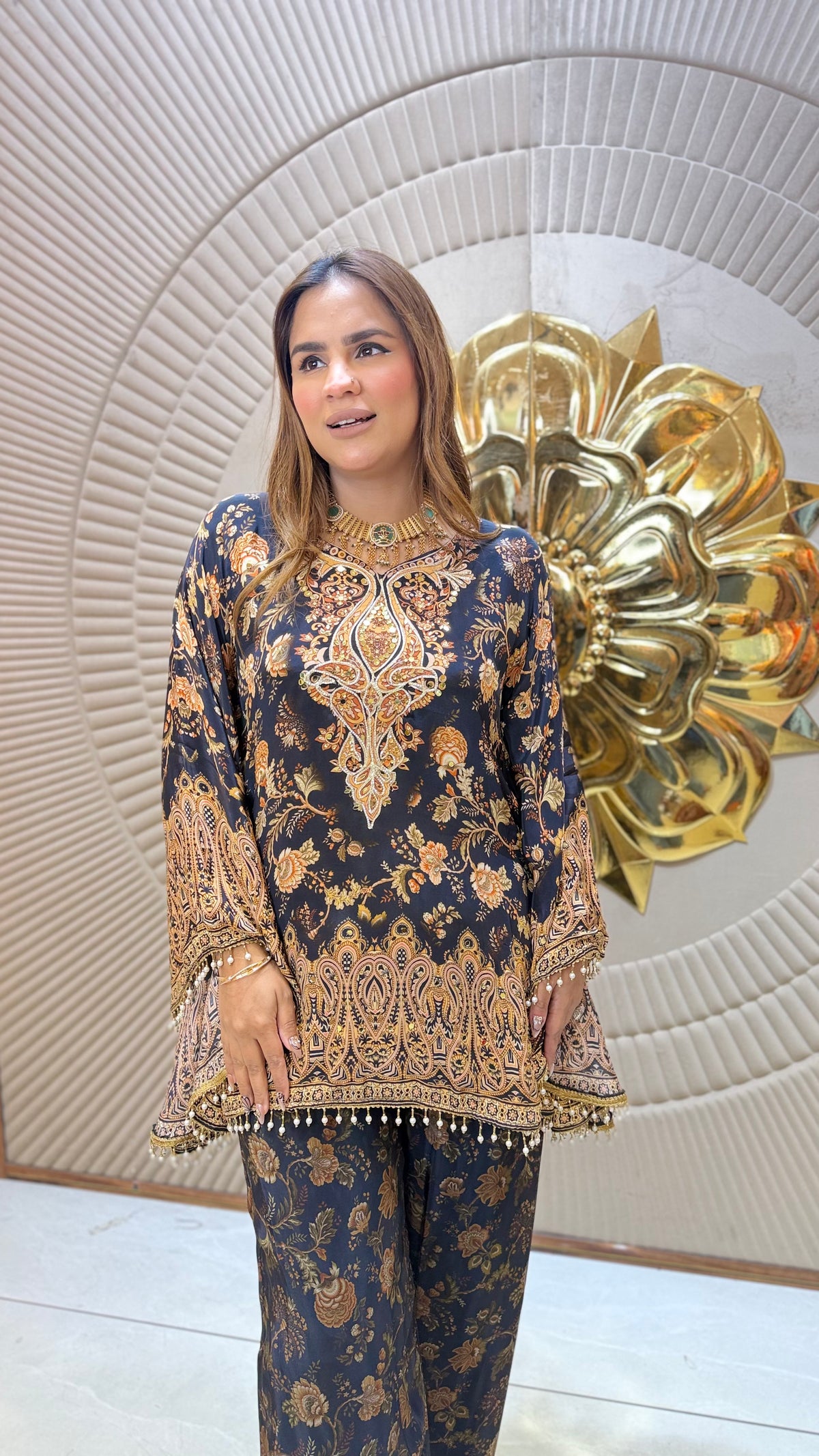 Beautiful ethnic printed kaftan top paired with matching printed trousers pc3679