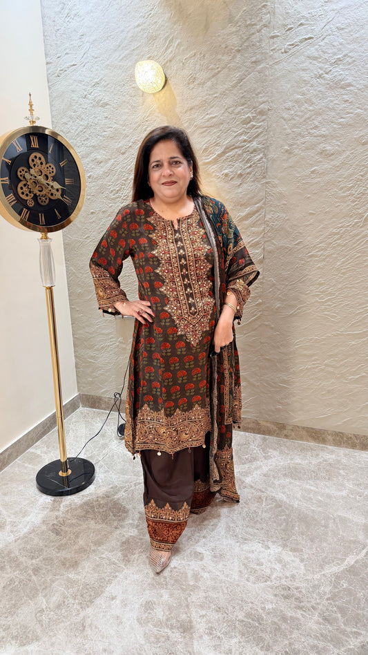 Elegant coffee-brown ethnic suit set PC3711