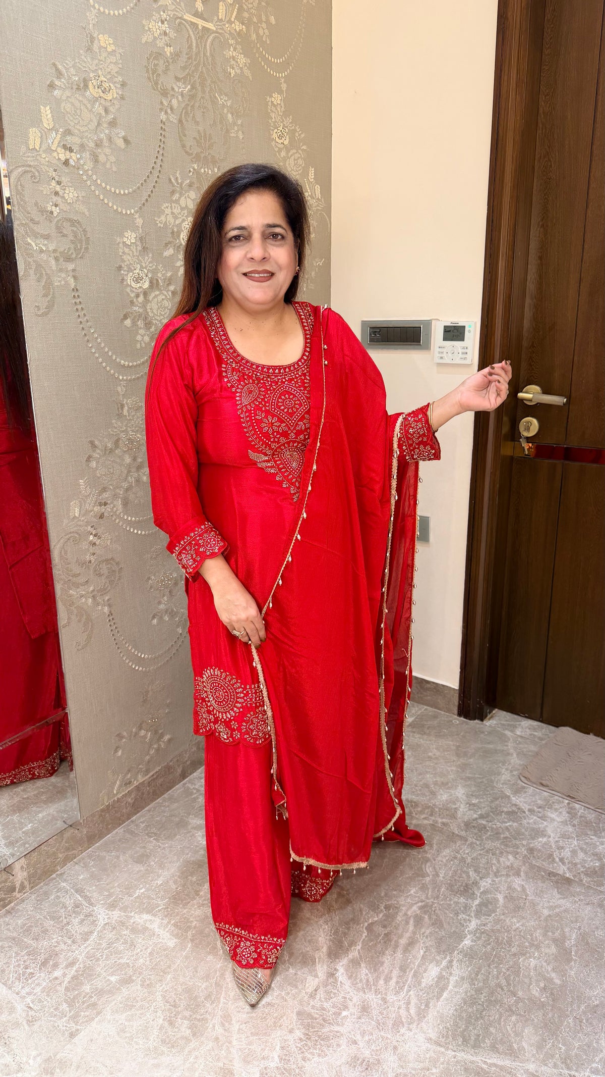 Elegant red chinon sharara set PC3713