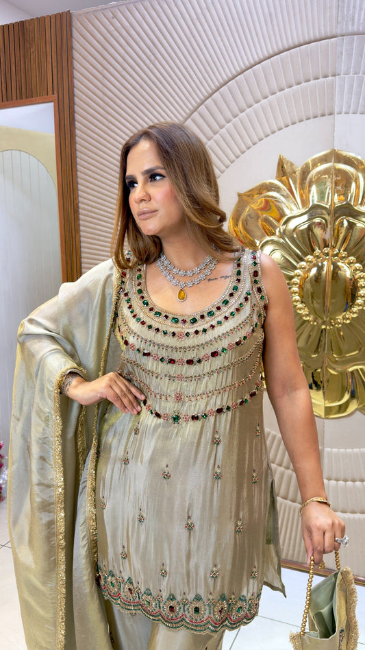 Elegant mauve-colored three-piece palazzo set PC3724