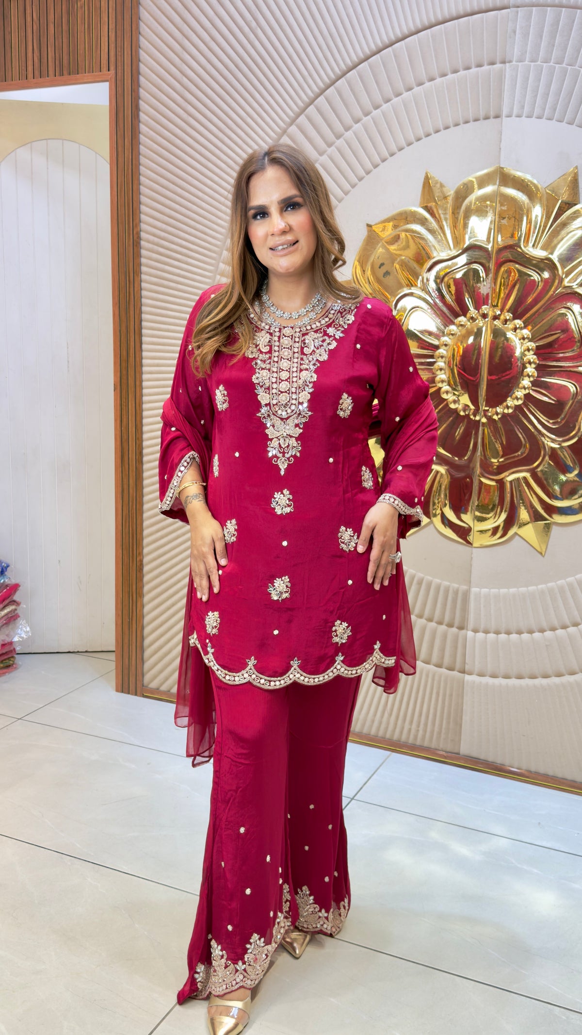 Elegant silk-blend or chinnon kurti set PC3726
