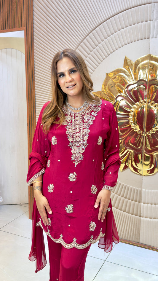 Elegant silk-blend or chinnon kurti set PC3726
