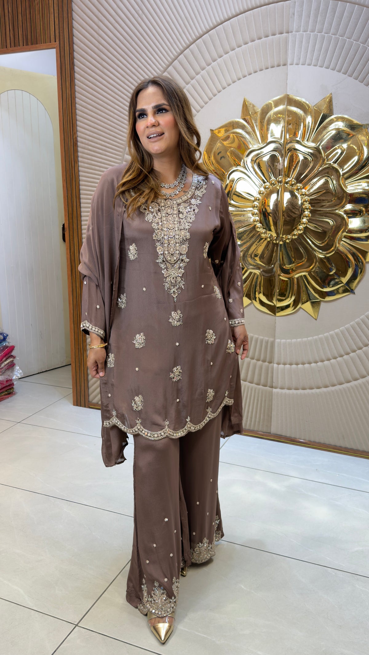 Elegant silk-blend or chinnon kurti set PC3726