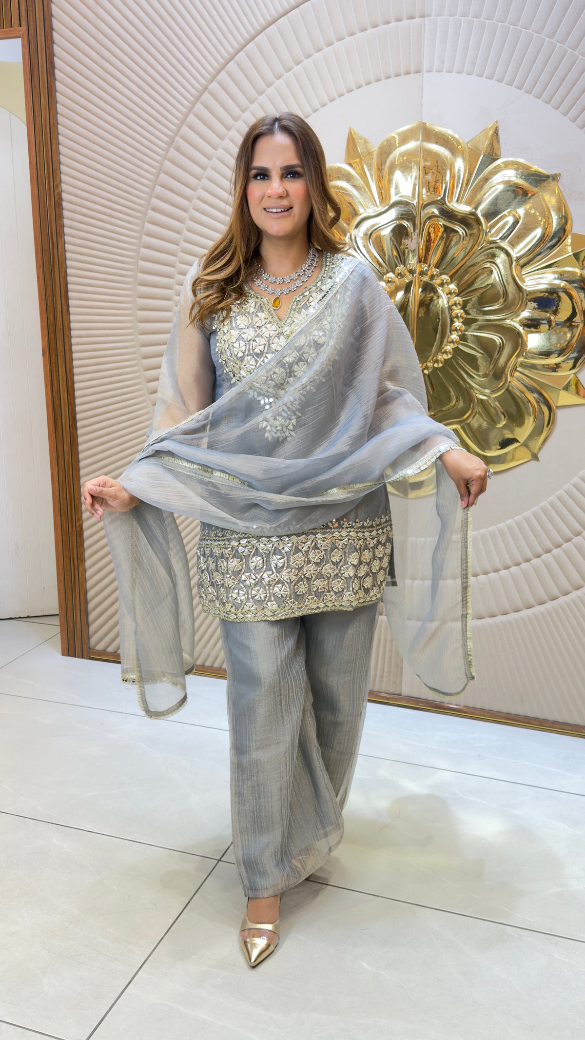 Elegant silk or chinon ethnic wear short kurti set  PC3727