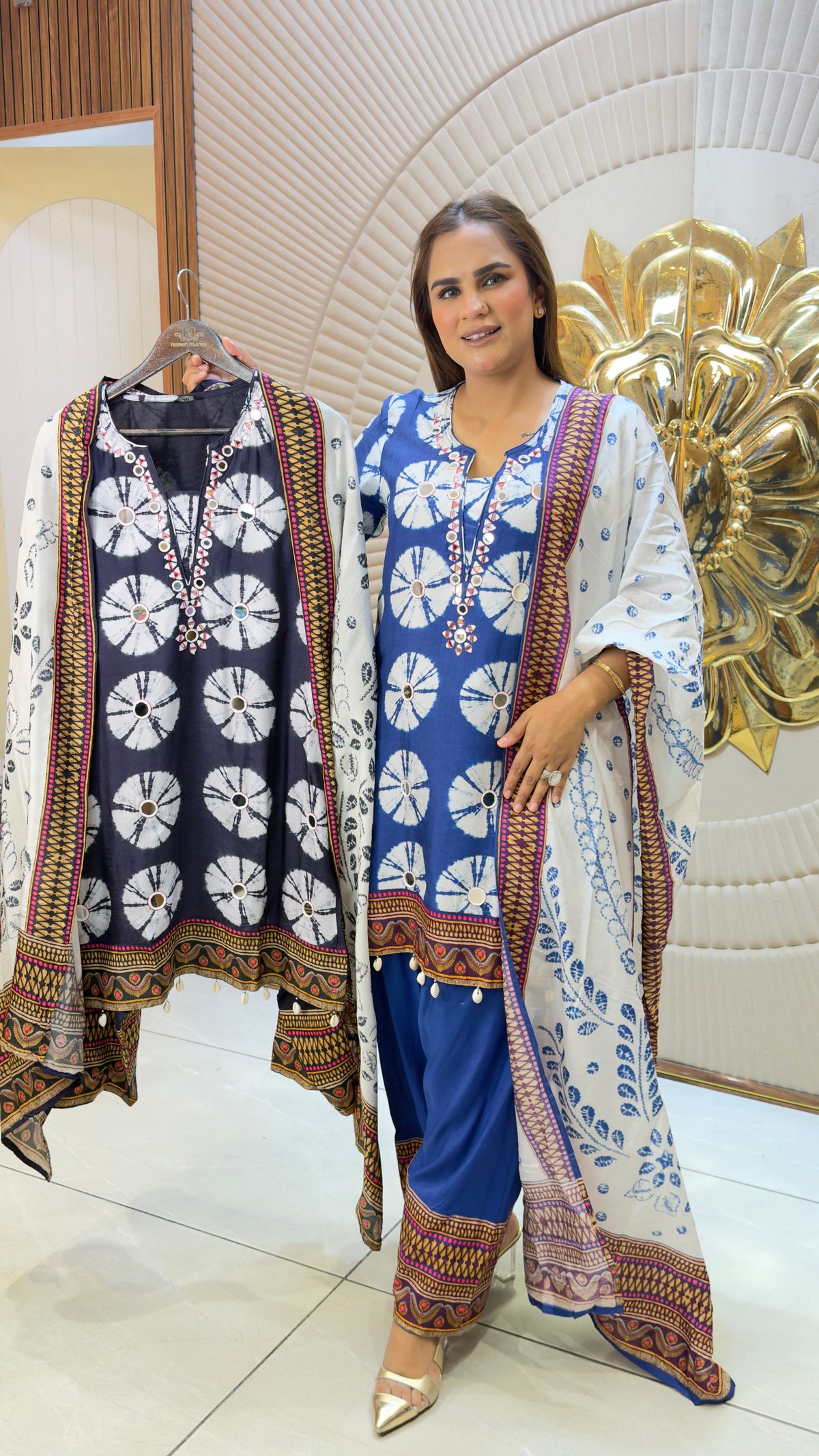 Beautiful tie-dye style printed three-piece kurta set PC3737