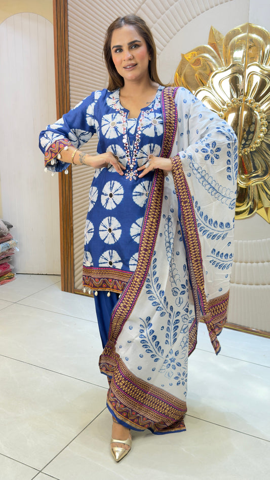 Beautiful tie-dye style printed three-piece kurta set PC3737