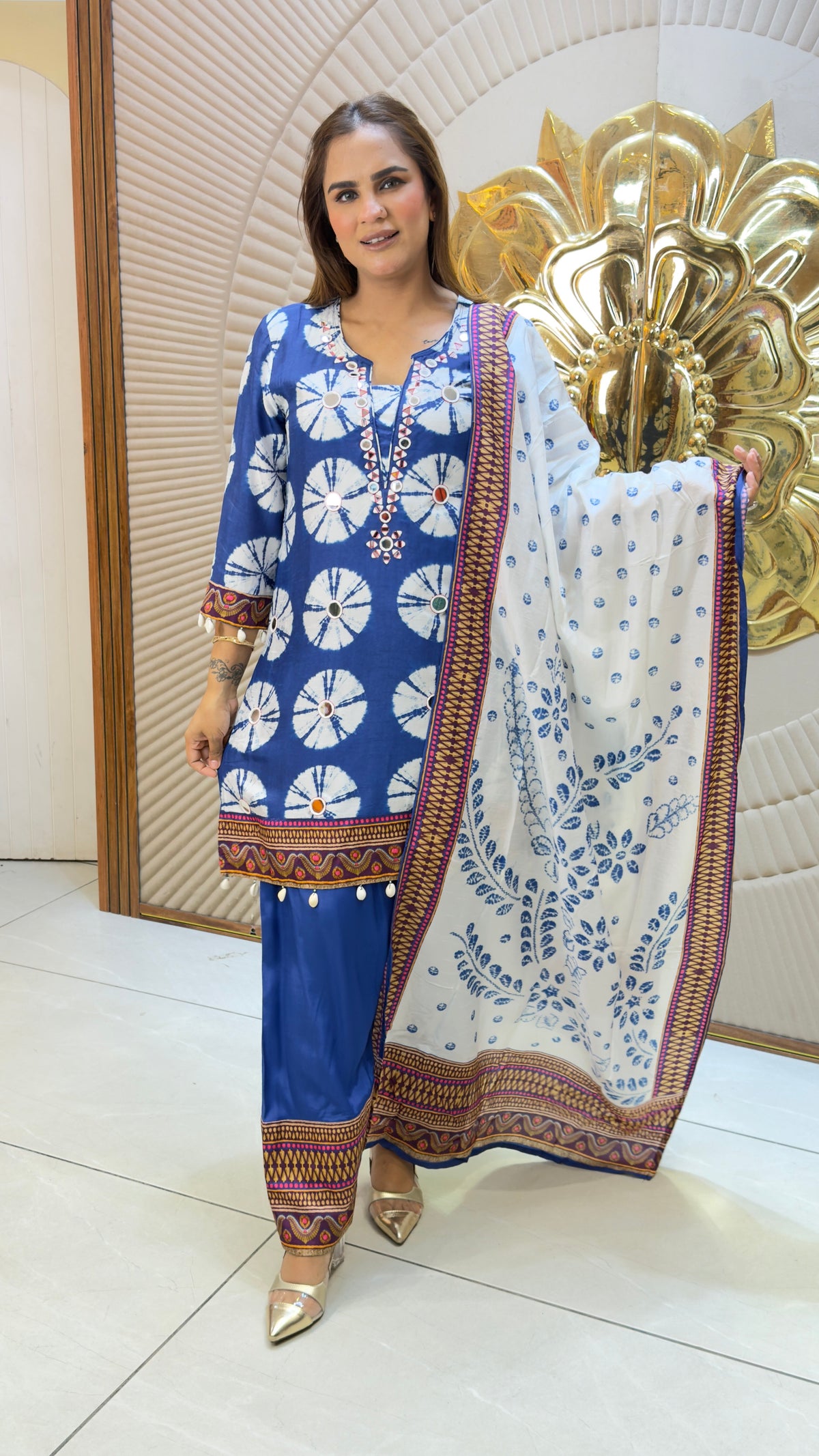Beautiful tie-dye style printed three-piece kurta set PC3737