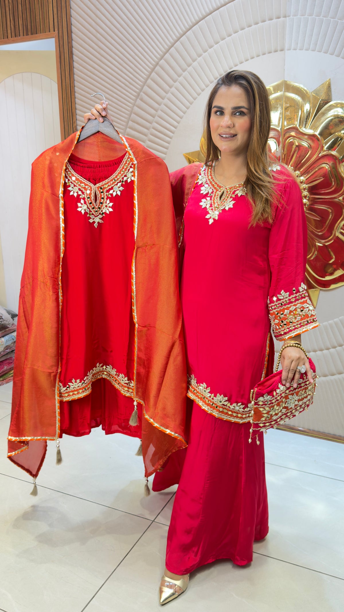 Beautiful Ethnic outfit features an embroidered V-neck kurta PC3739