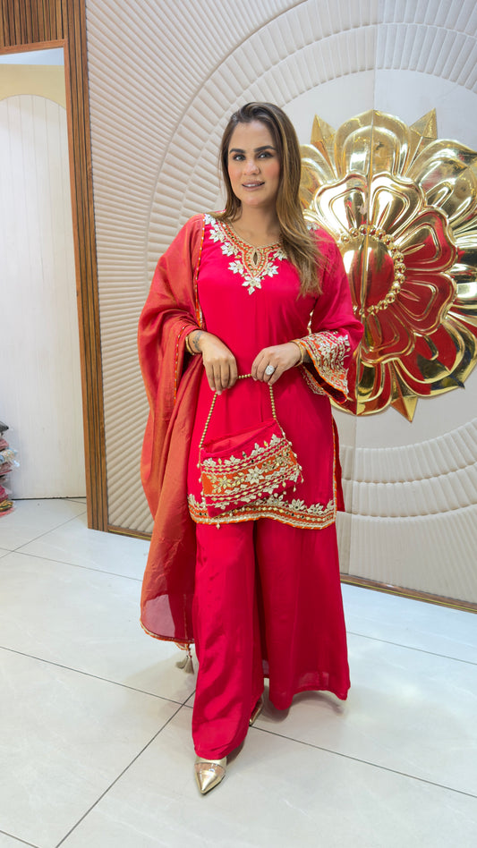Beautiful Ethnic outfit features an embroidered V-neck kurta PC3739