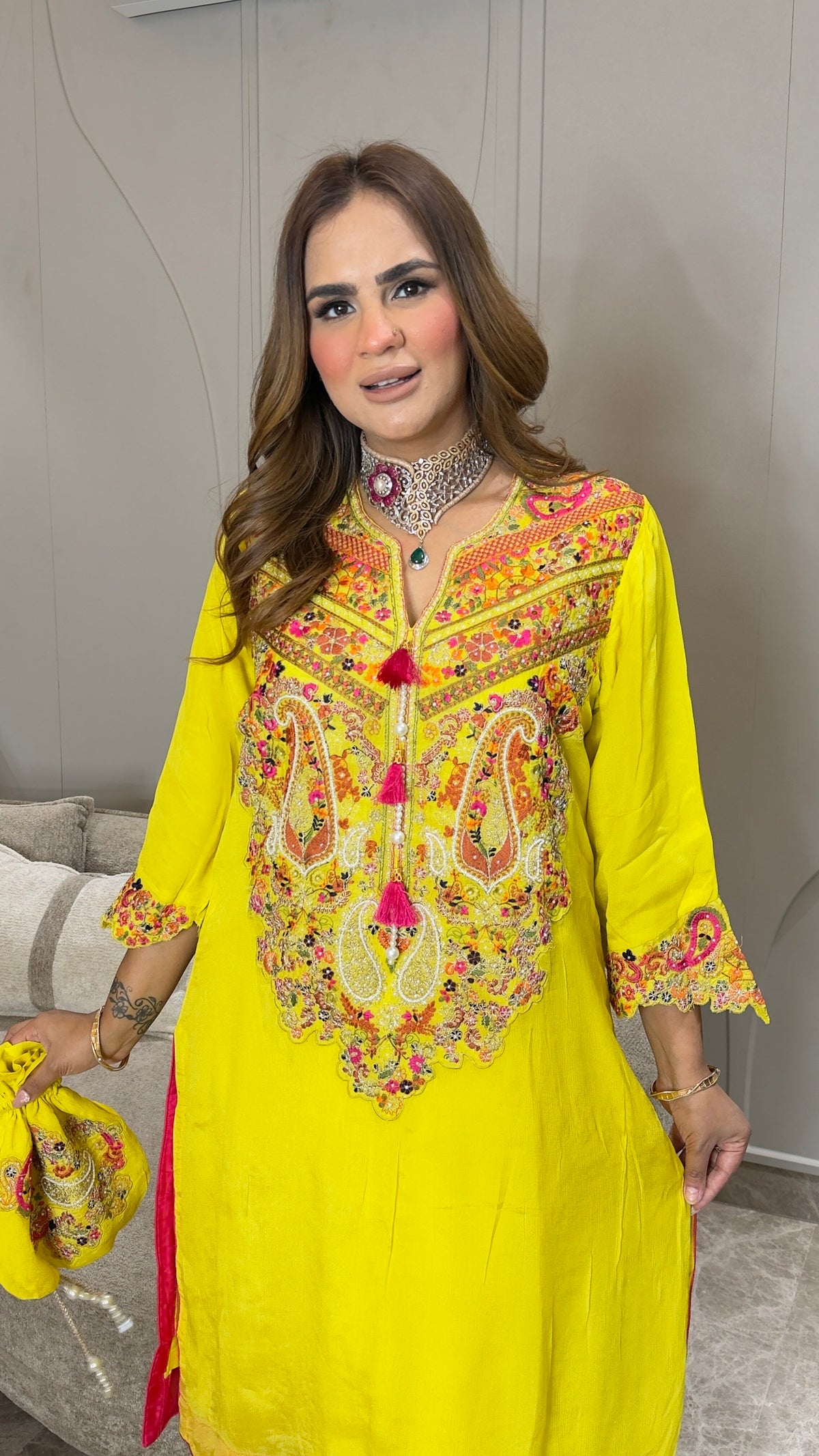 Beautiful yellow embroidered ethnic suit set pc3761
