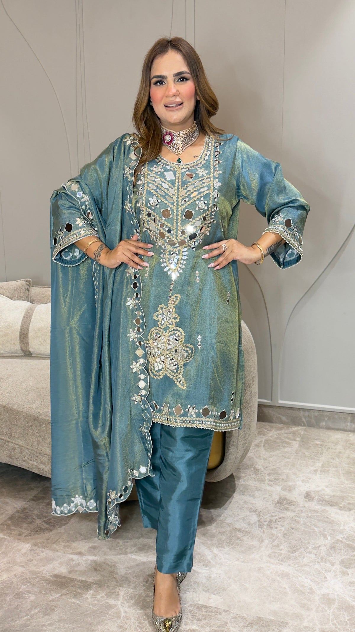 Beautiful mirror-work ethnic kurta set pc3762