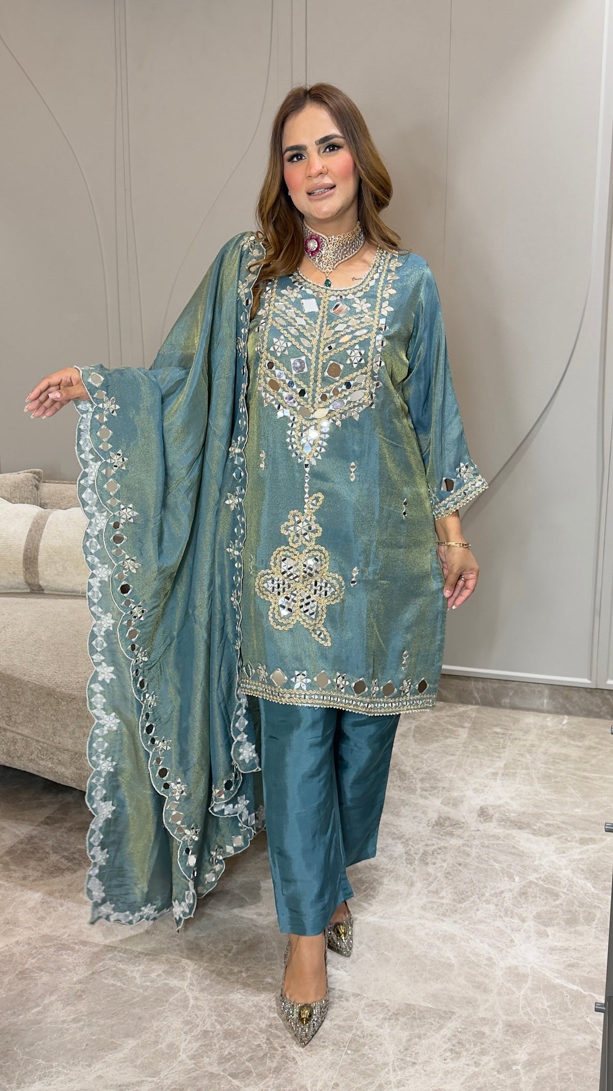 Beautiful mirror-work ethnic kurta set pc3762