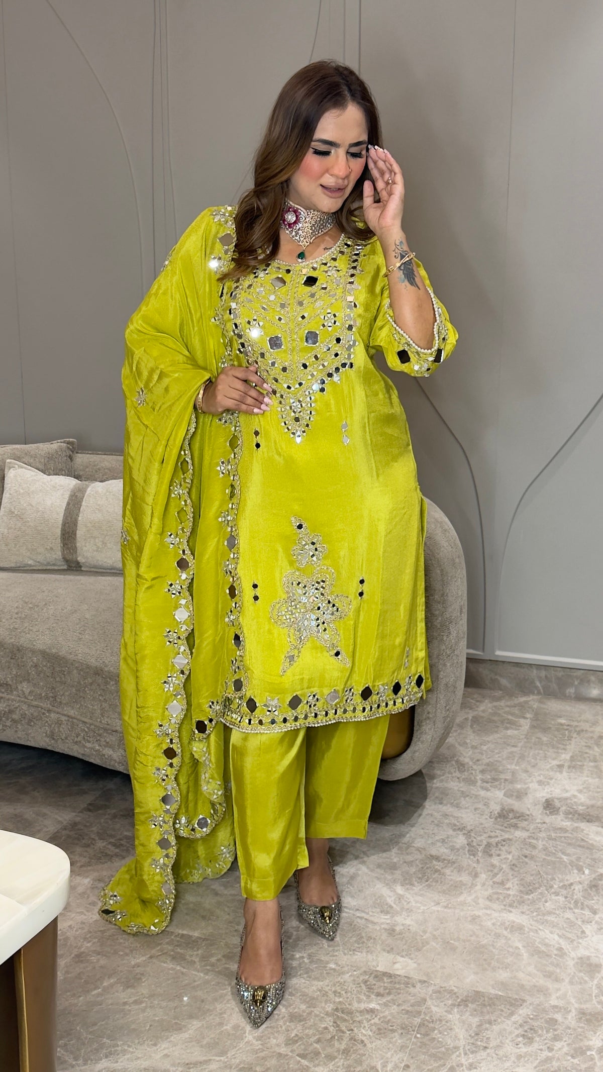 Beautiful mirror-work ethnic kurta set pc3762