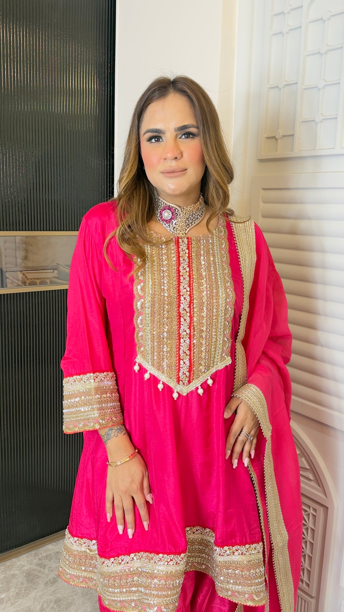 Beautiful ethnic outfit features an A-line kurts set pc3765