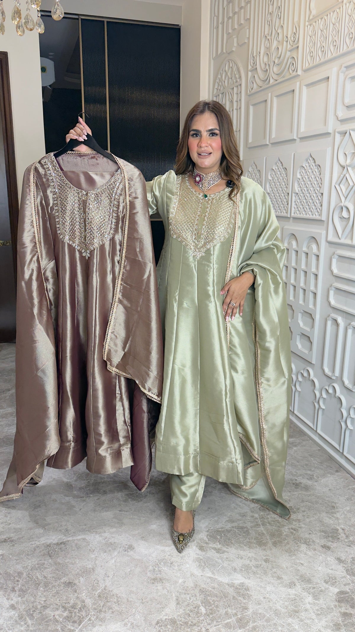 Elegant embroidered Anarkali kurta set pc3775