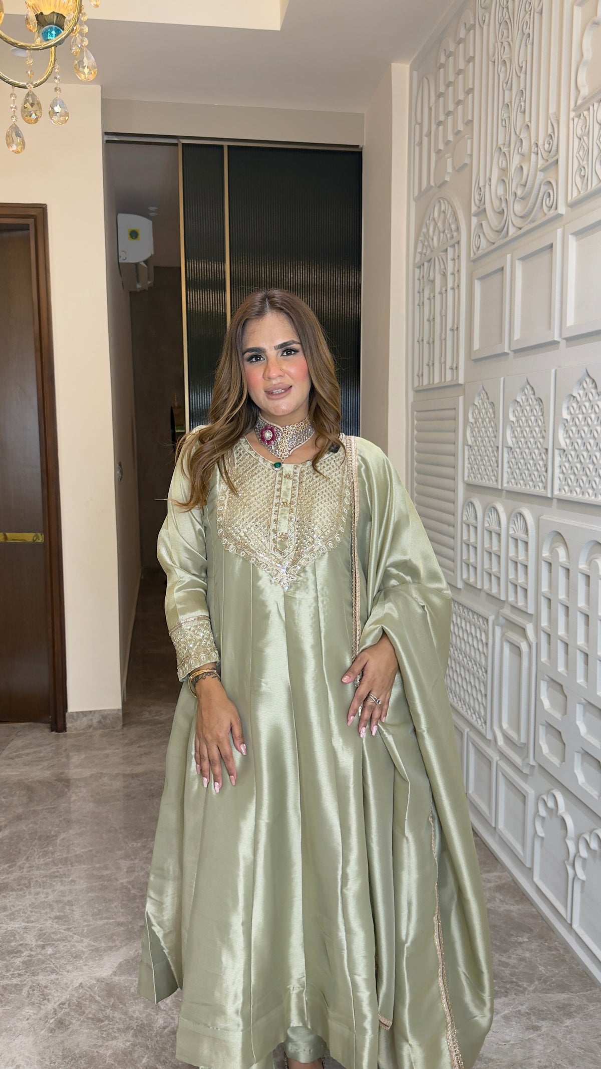 Elegant embroidered Anarkali kurta set pc3775